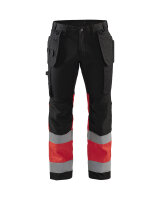 High Vis Arbeitshose mit Stretch Schwarz/High Vis Rot...